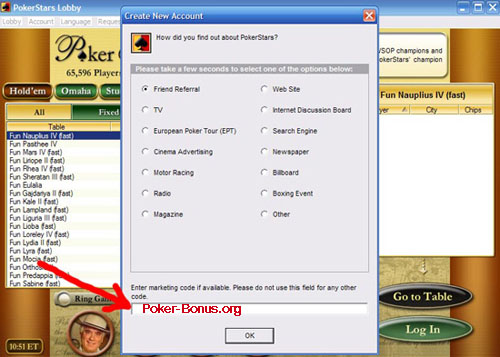 Marketing Code for PokerStars