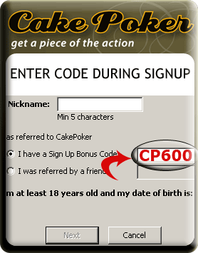 cake poker bonus code