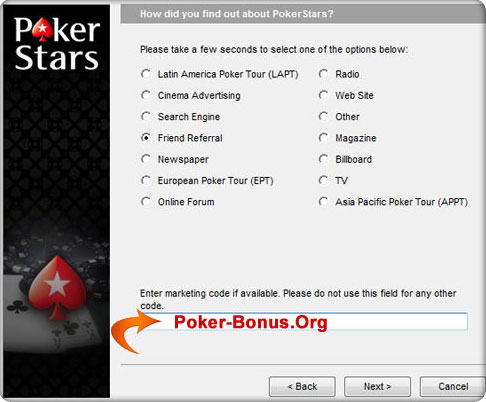 Marketing Code for PokerStars